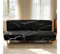 Hixingo 3D Marble Armless Sofa Bed Cover, Washable Couch Cover, Slipcover for Folding Sofa without Armrests, Anti-Slip, Ideal for Homes with Pets or Kids (Black marble,3 seats)
