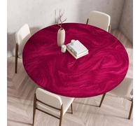 Hixingo 3D Marble Tablecloth, Waterproof Fitted Tablecloths with Elastic Edged, Round Countertop Decoration Cover for Kitchen, Dining Room (Pink-01,140CM)