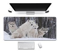 Hixingo 3D Wolf pattern Mouse Mat, Gaming Mouse Pad, Large Mouse Mat, Mousepad with Stitched Edges, Non-Slip Rubber Base Mouse Pads for Office & Home (800x300x3mm,Snow)