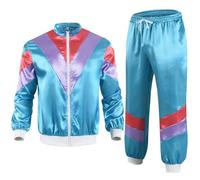 Hixingo 80s 90s Disco Outfit Plus Size for Women Men, Disco Outfit His and Hers Men Women Retro Tracksuit Set 80s 90s Height of Fashion Shell Suit Costume for Theme Party (A43 Blue,XL)