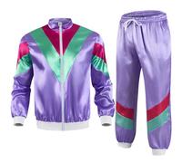 Hixingo 80s 90s Disco Outfit Plus Size for Women Men, Disco Outfit His and Hers Men Women Retro Tracksuit Set 80s 90s Height of Fashion Shell Suit Costume for Theme Party (A43 Purple,L)