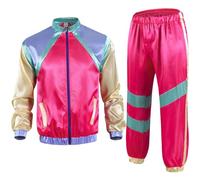 Hixingo 80s 90s Disco Outfit Plus Size for Women Men, Disco Outfit His and Hers Men Women Retro Tracksuit Set 80s 90s Height of Fashion Shell Suit Costume for Theme Party