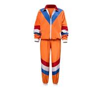 Hixingo 80s 90s Disco Outfit Plus Size for Women Men, Disco Outfit His And Hers Men Women Retro Tracksuit Set Height of Fashion Shell Suit Costume for Theme Party (Orange,L)