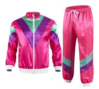 Hixingo 80s 90s Disco Outfit Plus Size for Women Men, Disco Outfit His and Hers Men Women Retro Tracksuit Set 80s 90s Height of Fashion Shell Suit Costume for Theme Party (A43 Pink,XL)