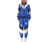 Hixingo 80s 90s Disco Outfit Plus Size for Women Men, Disco Outfit His And Hers Men Women Retro Tracksuit Set Height of Fashion Shell Suit Costume for Theme Party (Starry sky,M)