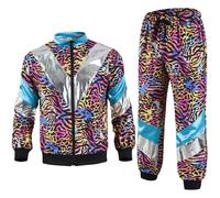 Hixingo 80s 90s Disco Outfit Plus Size for Women Men, Disco Outfit His And Hers Retro Tracksuit Set 70s 80s 90s Height of Fashion Shell Suit Costume for Theme Party