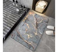 Hixingo Absorbent Bath Mat 3D Gold Marbling Quick-Drying Diatomaceous Earth Bathroom Mat Shower Floor Mat Kitchen Door Mat with Non-slip Rubber Bottom, Easy to Clean (60x90cm,Grey)