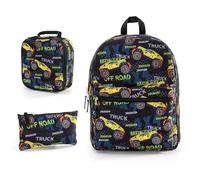 Hixingo Backpack for School Kids, Lightweight Backpack School Bags for Girls Boys and Secondary Large Capacity Rucksack for Children Primary School Bag (Yellow Truck,3 Piece)