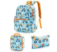 Hixingo Backpack for School Kids, Lightweight Backpack School Bags for Girls Boys and Secondary Large Capacity Rucksack for Children Primary School Bag (Yellow Car,3 Piece)