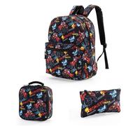 Hixingo Backpack for School Kids, Lightweight Backpack School Bags for Girls Boys and Secondary Large Capacity Rucksack for Children Primary School Bag (Red Car,3 Piece)