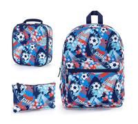 Hixingo Backpack for School Kids, Lightweight Backpack School Bags for Girls Boys and Secondary Large Capacity Rucksack for Children Primary School Bag (Blue Football,3 Piece)