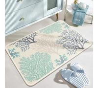 Hixingo Bath Mat Non-slip Absorbent Summer Ocean pattern Ultra-thin Linen Woven Bathroom Mat Washable Quick-Drying with Rubber Backing for Toilet, Shower Floor, Kitchen (Blue Coral,60x90cm)