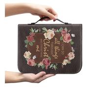 Hixingo Bible Cover Case with a Zip, Bible Covers with Handle for Women and Men Small Bible Cover Bag Carrying Book Case Perfect Gift for Book Lover Girls Mother (English Flowers 2,M)