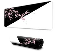 Hixingo Black Sakura Pattern Mouse Mat, Gaming Mouse Pad, Large Mouse Mat, Non-Slip Rubber Base Mouse Pads, Mousepad with Stitched Edges for Office & Home (900x400x3mm,black and white)