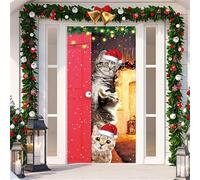 Hixingo Christmas Door Decorations Banner, Christmas animals Door Cover, Christmas Backdrop Hanging Banner Poster Sign for Christmas Party Front Door Wall Decoration Supplies (Cats)