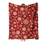 Hixingo Christmas Flannel Throw Blanket, Luxury Snowflake Print Fluffy Fleece Blanket, Soft Cozy Warm Throw Blanket for Bed Couch Sofa Chair, (153x127cm,Red Gold)