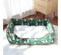 Hixingo Christmas Print Rectangular Plush Dog Bed for Medium Small Puppy Kitten, Anti AnXiety Cat Bed, Washable Dog Mat, for Living Room,Bedroom,Balcony Soft Fluffy Mat (Green,64x53x18cm)