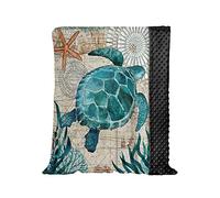 Hixingo Comfort Blanket for Kids Baby, 3d Marine Life Printed Double Layer Throw, Sensory Soft Minky Dot Reverse Side Plush, Blanket Bedding for Children Boys Girls (retro turtle,130x150cm)