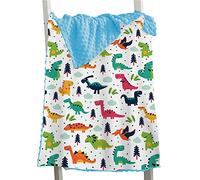 Hixingo Comfort Blanket for Kids Baby, Dinosaur Printed Double Layer Throw, Sensory Soft Minky Dot Reverse Side Plush, Blanket Bedding for Children Boys Girls (forest blue,150x110cm)