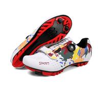 Hixingo Cycling Shoes Mens Womens, Colorful Graffiti Printing MTB Bicycle Shoes Sneaker Bike Breathable Mountain Shoes Spin Shoestring Compatible Cleat Shoe, SPD Compatible White