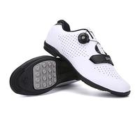 Hixingo Cycling Shoes Mens Womens, MTB Bicycle Shoes Sneaker Road Bike Breathable Mountain Bike Shoes with Spin Shoestring Non-Slip Shoe White