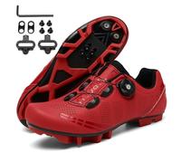 Hixingo Cycling Shoes Mens Womens Red MTB Bicycle Shoes Sneaker Bike Breathable Mountain Shoes Spin Shoestring Compatible Cleat Shoe, SPD Compatible 4 UK