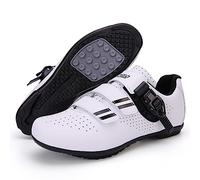 Hixingo Cycling Shoes Womens Mens, MTB Bicycle Shoes Sneaker Road Bike Breathable Mountain Bike Shoes with Buckle Shoestring Non-Slip Shoe White