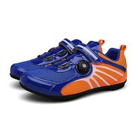 Hixingo Cycling Shoes Womens Mens, Reflective MTB Bicycle Shoes Sneaker Road Bike Breathable Mountain Bike Shoes Shoestring Non-Slip Shoe Blue Orange