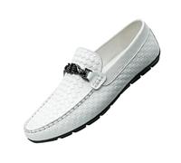 Hixingo Dress Shoes for Men Size 6-11.5 UK, Mens Formal Dress Shoes Business Classic Slip On Loafers Driving Sneakers Comfort Breathable for Suit, Wedding, Business - White Black (White,11)