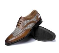 Hixingo Dress Shoes for Men Size 7-12, Mens Formal Dress Shoes Business Classic Breathable Loafers Driving Sneakers Comfort Leather Fashion Walking for All Day Wear, Houndstooth (Brown,12)