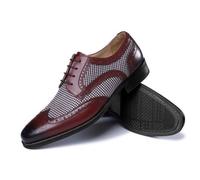 Hixingo Dress Shoes for Men Size 7-12, Mens Formal Dress Shoes Business Classic Breathable Loafers Driving Sneakers Comfort Leather Fashion Walking for All Day Wear, Houndstooth (Burgundy,8)