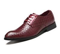 Hixingo Dress Shoes for Men Size 7-12, Mens Oxford Formal Dress Shoes Business Classic Plaid Breathable Loafers Casual Driving Sneakers Comfort Leather Fashion Walking for All Day Wear (Wine Red,11)