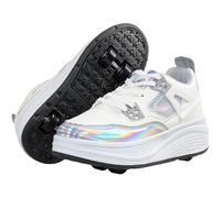 Hixingo Fashion Roller Skate Shoes, Kids Skateboarding Shoe with Wheels, 2-in-1 Multifunctional Parkour Sneakers Children's Sneakers for Roller Skating Beginners (White Lazer,12.5)