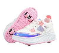 Hixingo Fashion Roller Skate Shoes, Kids Skateboarding Shoe with Wheels, 2-in-1 Multifunctional Parkour Sneakers Children's Sneakers for Roller Skating Beginners (Pink Lazer,2.5)