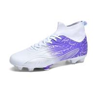 Hixingo Football Boots Kids Boys Mens High Top Spikes Outdoor Simple Soccer Shoes Lace up Sneakers Competition Training Cleats Shoes Professional Elastic Football Boots Purple