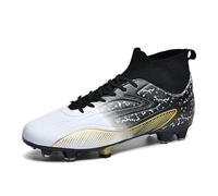 Hixingo Football Boots Kids Boys Mens High Top Spikes Outdoor Simple Soccer Shoes Lace up Sneakers Competition Training Cleats Shoes Professional Elastic Football Boots Black