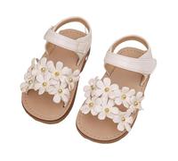 Hixingo Girls Sandals Size 6.5-11 UK Summer Open Toe Flowers Kids Sandals, Toddler Cute Colorful Flat Anti Slip Girls Summer Shoes for Holiday Wedding Party Outdoor Casual Beach (White,7)