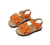 Hixingo Girls Sandals Size 6.5-11 UK Summer Open Toe Flowers Kids Sandals, Toddler Cute Colorful Flat Anti Slip Girls Summer Shoes for Holiday Wedding Party Outdoor Casual Beach (Orange,11)