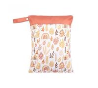 Hixingo Green Plant Print Wet Bag, Large Waterproof Wet Dry Bag, Reusable Nappy Stuff Sack with Double Zipper Pockets, Children's Items Dry Sack,for Clothes,Swimming,Travel (Leaf,4 Pieces)