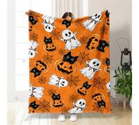 Hixingo Halloween Ghost Pumpkin Flannel Throw Blanket, Soft Cozy Fluffy Warm Blanket Sofa Throw Bedding for Couch and Bed, Halloween Blankets Throws, Halloween Decorations (Orange,100x150cm)