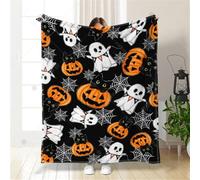 Hixingo Halloween Ghost Pumpkin Flannel Throw Blanket, Soft Cozy Fluffy Warm Blanket Sofa Throw Bedding for Couch and Bed, Halloween Blankets Throws, Halloween Decorations (Black,70x100cm)