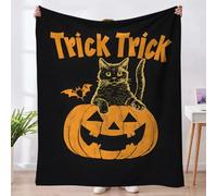 Hixingo Halloween Throw Blanket, Soft Warm Fluffy Flannel Blanket, Spooky Halloween Pumpkin Spiderweb Skull Cozy Sofa Throw for Couch Living Room Bedroom for All Seasons (Black Cat,130x150cm)