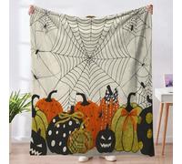 Hixingo Halloween Throw Blanket, Soft Warm Fluffy Flannel Blanket, Spooky Halloween Pumpkin Spiderweb Skull Cozy Sofa Throw for Couch Living Room Bedroom for All Seasons (Beige,100x130cm)