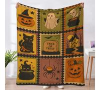 Hixingo Halloween Throw Blanket, Soft Warm Fluffy Flannel Blanket, Spooky Halloween Pumpkin Spiderweb Skull Cozy Sofa Throw for Couch Living Room Bedroom for All Seasons (Patchwork,150x200cm)