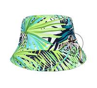Hixingo Hat Bucket Hat for Women Men Unisex, Reversible Beach Sun Hat Tropical Leaves Printing Foldable Fisherman Hat for Summer Travel Hiking Camping Fishing (Grass,22-23")