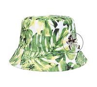 Hixingo Hat Bucket Hat for Women Men Unisex, Reversible Beach Sun Hat Tropical Leaves Printing Foldable Fisherman Hat for Summer Travel Hiking Camping Fishing (Monstera,22-23")
