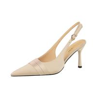 Hixingo High Heels for Women Stiletto Size 4-8.5, 9cm High Heels for Women Stiletto Wide Fit Pointed Toe Pumps Slip On Ladies Wedding Bride Shoes for Work, Office, Prom Party (7317-A3 Beige,8)