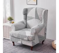 Hixingo Jacquard Pattern Wingback Chair Covers 2 IN 1 Design, Armchair Covers Soft 2 Piece Set Stretch Chair Covers, Wing Chair Slipcover for Living Room Bedroom Hotel Protector (gray geometry)