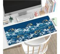 Hixingo Japanese Waves Mouse Mat, Gaming Mouse Pad, Large Mouse Mat, Mousepad with Stitched Edges, Non-Slip Rubber Base Mouse Pads for Office & Home (900x400x3mm,Fish)