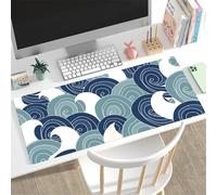 Hixingo Japanese Waves Mouse Mat, Gaming Mouse Pad, Large Mouse Mat, Mousepad with Stitched Edges, Non-Slip Rubber Base Mouse Pads for Office & Home (800x300x3mm,Multi-coloured)